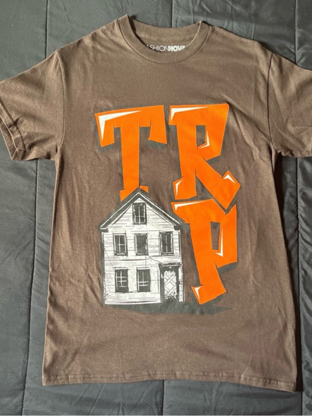 Fashion Nova Brown Tee with Bright Orange TRP Graphic